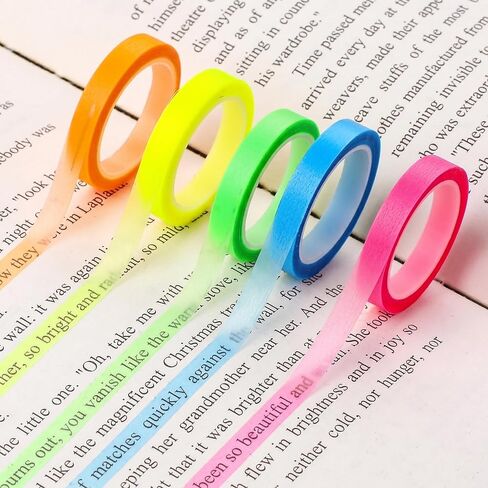 5 Rolls Highlighter Tape Colored Transparent Marking Sticker Removable Fluorescent Neon Tape Annotation Supplies for Teachers Students Reading Home Office (0.23inch X 16ft) in Kuwait