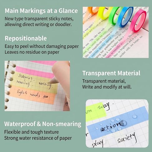 5 Rolls Highlighter Tape Colored Transparent Marking Sticker Removable Fluorescent Neon Tape Annotation Supplies for Teachers Students Reading Home Office (0.23inch X 16ft) in Kuwait