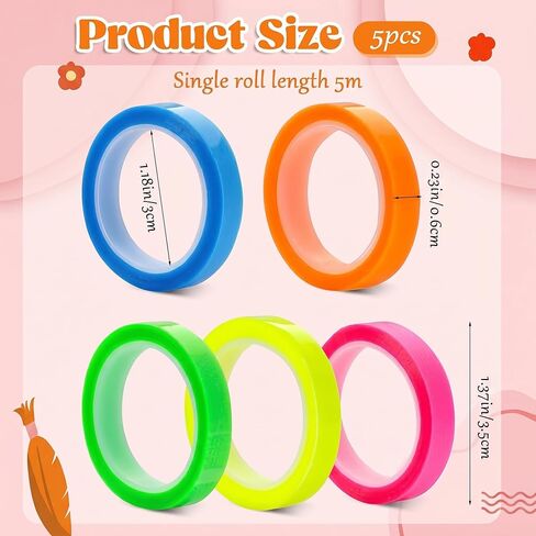 5 Rolls Highlighter Tape Colored Transparent Marking Sticker Removable Fluorescent Neon Tape Annotation Supplies for Teachers Students Reading Home Office (0.23inch X 16ft) in Kuwait