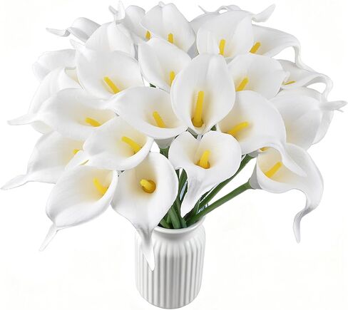 باقة ديكور لمهرجانات الزفاف من HoveBeaty Calla Lily باقة زهور لاتكس ذات ملمس حقيقي عبوة من 20 قطعة (أبيض حليبي) in Kuwait
