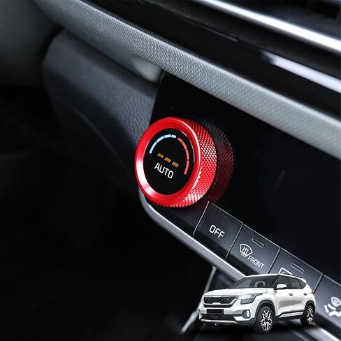 One Pcs Aluminum Interior Air Conditional Konb Ring Trim Cover, Compatible with Kia Seltos 2021-2023 Accessories (Black) in Saudi Arabia
