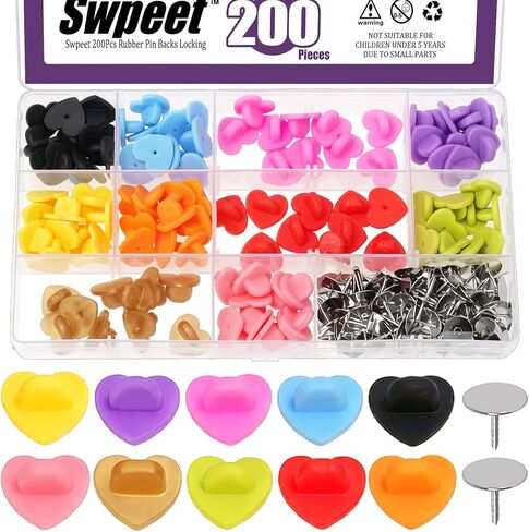 Swpeet 100Pcs 10 Colors PVC Rubber Pin Backs Locking with 100Pcs Blank Pins Assortment Kit, Silicone Pin Locks, Pins Safety Backs, for Securely Holding Uniform Badges Brooch Lapel Hats in Kuwait