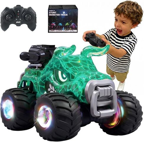 ألعاب BEZGAR Monster Truck، شاحنة الوحش بالتحكم عن بعد 1:18 مع رذاذ الماء ودوران الرقص، شاحنة RC رباعية الدفع للأولاد من عمر 4 إلى 7 سنوات، سيارات RC مع بطاريتين، ألعاب للأولاد بعمر 4 سنوات فما فوق in Kuwait