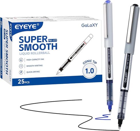 أقلام كرة دوارة EYEYE مقاس 1.0 مم، 25 عبوة (15 أسود 10 أزرق) قلم كرة دوارة سريع الجفاف، أقلام حبر سائلة قلم كتابة ناعم بنقطة جريئة لليوميات، وتدوين الملاحظات، والمكتب، واللوازم المدرسية in Kuwait