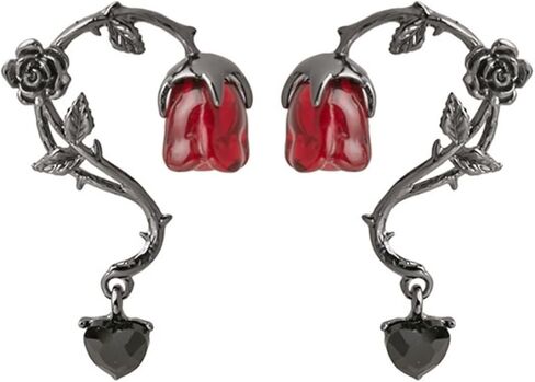 Heart Thorn Rose Flower Earrings for Women Girls Gothic Punk Vintage Black Rose Petal Love Shape Metal Barbed Wire Lightweight Dangle Drop Earrings for Hip Hop Party Trendy Jewelry Gifts in Saudi Arabia