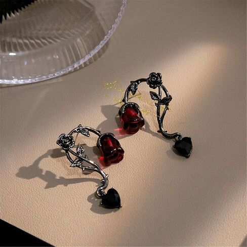 Heart Thorn Rose Flower Earrings for Women Girls Gothic Punk Vintage Black Rose Petal Love Shape Metal Barbed Wire Lightweight Dangle Drop Earrings for Hip Hop Party Trendy Jewelry Gifts in Saudi Arabia