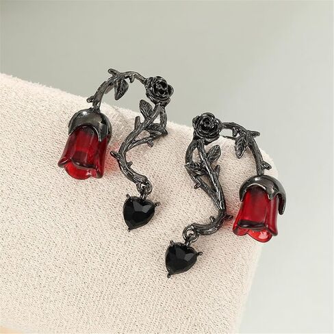 Heart Thorn Rose Flower Earrings for Women Girls Gothic Punk Vintage Black Rose Petal Love Shape Metal Barbed Wire Lightweight Dangle Drop Earrings for Hip Hop Party Trendy Jewelry Gifts in Saudi Arabia