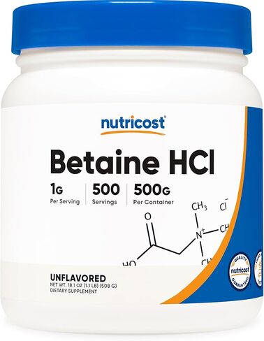 مسحوق Nutricost Betaine HCl 500 جرام - خالي من الغلوتين، وغير معدل وراثيًا in Saudi Arabia