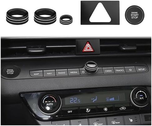 لملحقات Hyundai Elantra 2021، 2022، 2023، 2024، 2025 من الألومنيوم، الحجم، تكييف الهواء، البدء، غطاء ضوء إشارة التحذير من المخاطر الملحقات الداخلية (7 قطع، أزرق) in Saudi Arabia