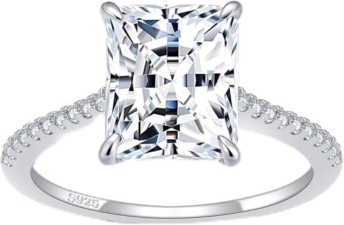 BAGUTTA PAVONE 4CT CZ Engagement Rings for Women,Women's Princess/Radiant Cut 925 Sterling Silver Solitaire Wedding Bands Engagement Promise Rings for Her with 18K White Gold Plated. in Saudi Arabia