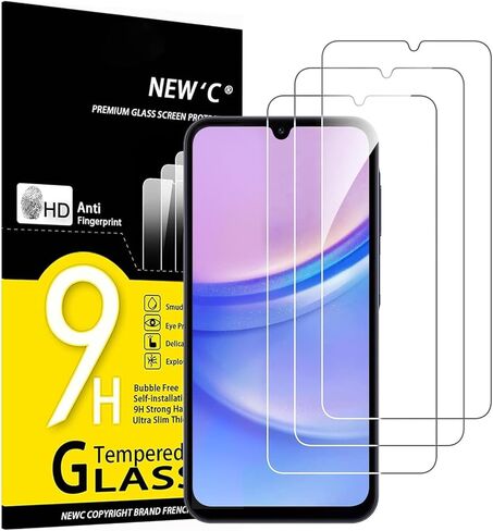 NEW'C [عبوة من 3 قطع مصممة لهاتف Samsung Galaxy A15 5G/4G من الزجاج المقسى، حافظة مقاومة للخدش، خالية من الفقاعات، مقاومة للغاية in Saudi Arabia