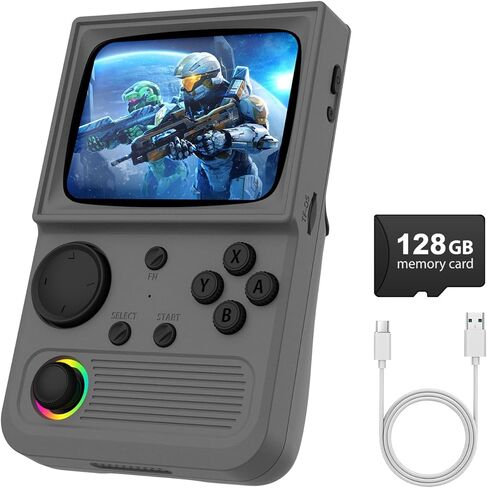 وحدة تحكم ألعاب R36T Retro، شاشة IPS مقاس 3.5 بوصة مستوحاة من CRT، وحدة تحكم ألعاب محمولة بسعة 64 جيجابايت مع أكثر من 18000 لعبة كلاسيكية تدعم القتال عبر شبكة WiFi وOTG، بطارية 3500 مللي أمبير في الساعة، مع حقيبة محمولة (أسود 64 جيجابايت) in Kuwait