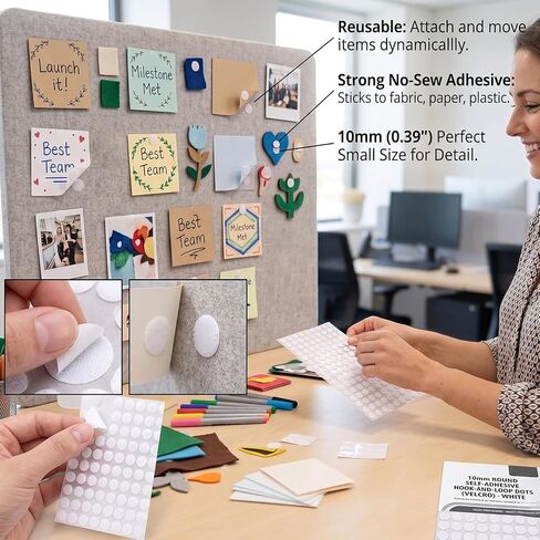Hook and Loop Self Adhesive Dots, 1080Pcs (540 Pairs) 0.39 Inch Small Round Sticky Back Circles, Strong Adhesive Fastener Dots for Classroom, Office, Home, Balloon Decoration, DIY Crafts, White in Kuwait