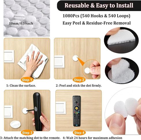 Hook and Loop Self Adhesive Dots, 1080Pcs (540 Pairs) 0.39 Inch Small Round Sticky Back Circles, Strong Adhesive Fastener Dots for Classroom, Office, Home, Balloon Decoration, DIY Crafts, White in Kuwait