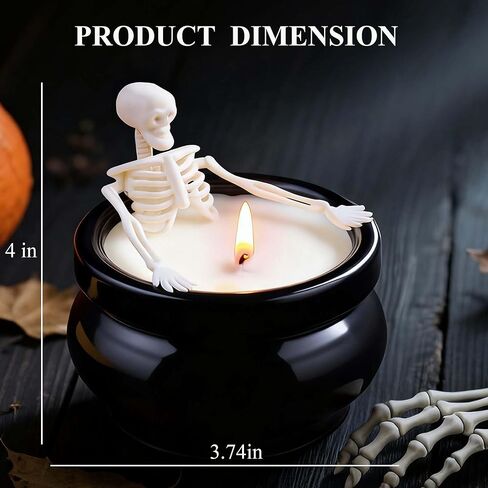 Skeleton Candle Halloween Decorations Indoor, Gothic Vintage Fall Home Decor for Farmhouse Room Apartment Table Desk, Decorative Skull Present, Gag Birthday White Elephant Gifts for Women Men Friends in Saudi Arabia