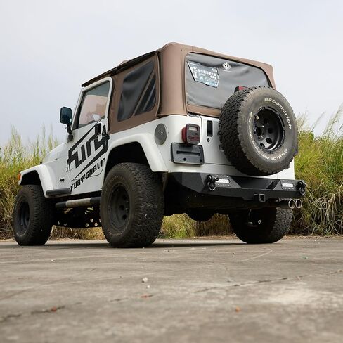 المصد الخلفي من GarveeTech متوافق مع 2007-2018 Wrangler JK وUnlimited JKU (2/4 أبواب)، مصد عرض كامل لزاحف الصخور على الطرق الوعرة مع 2 مصباح LED وحلقتين على شكل حرف D in Kuwait