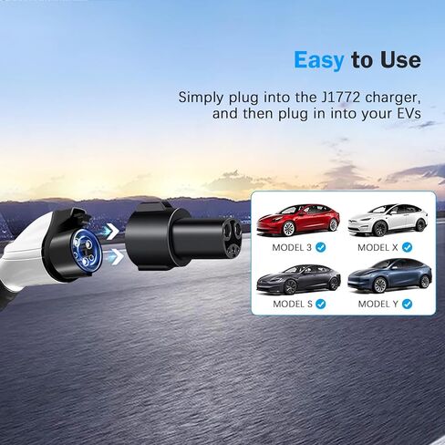 محول شحن J1772 لطراز Tesla 3، Y، S، X، حتى 80 أمبير 280 فولت - محول J1772 إلى NACS مع شاحن آمن معتمد وسهل الإعداد وتصميم شحن فعال مطلي بالشاحن in Kuwait