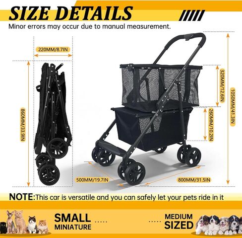 Folding Shopping Cart & Pet，110lbs ，2-in-1 Personal Cart with Removable Basket & Lower Dogs Stroller，Single-Hand Fold, Collapsible Utility Trolley Cart for Groceries, Laundry, Camping & Pet Traveling in Kuwait