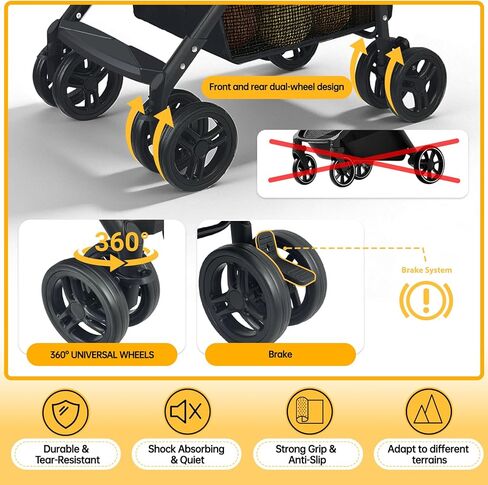 Folding Shopping Cart & Pet，110lbs ，2-in-1 Personal Cart with Removable Basket & Lower Dogs Stroller，Single-Hand Fold, Collapsible Utility Trolley Cart for Groceries, Laundry, Camping & Pet Traveling in Kuwait