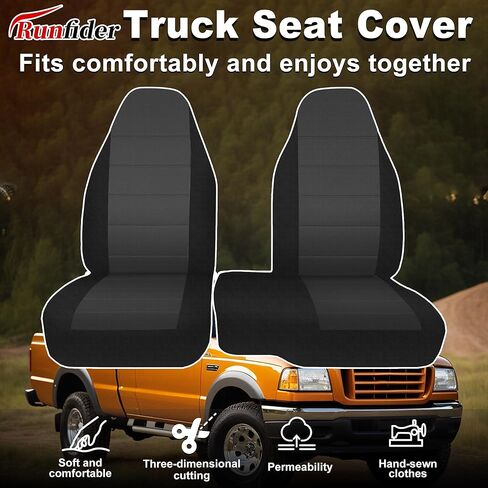 2Pcs 60/40 Cloth High Back Bench Seat Cover Fit for Ford Ranger XLT Front 1998 1999 2000 2001 2002 2003 Without Console Cover Black in Kuwait