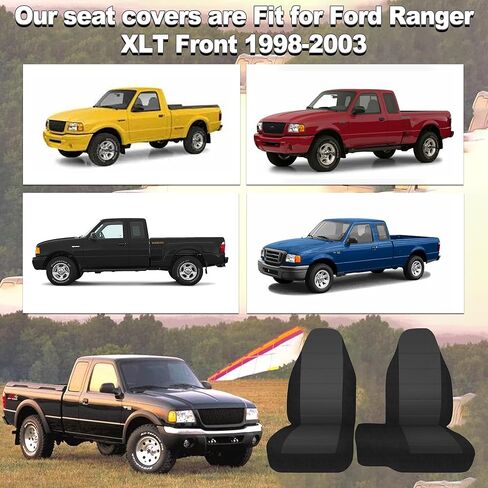 2Pcs 60/40 Cloth High Back Bench Seat Cover Fit for Ford Ranger XLT Front 1998 1999 2000 2001 2002 2003 Without Console Cover Black in Kuwait
