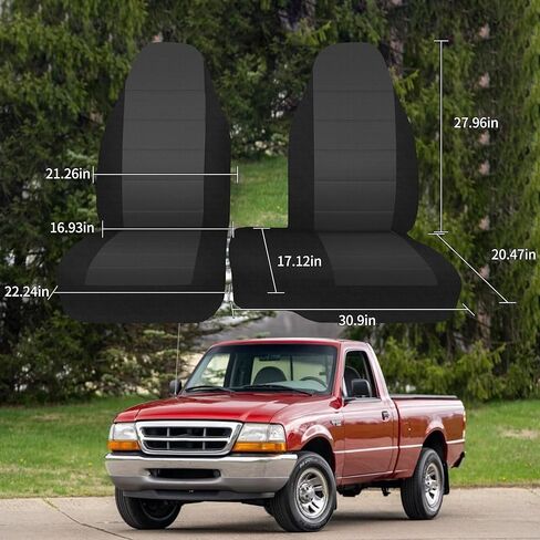2Pcs 60/40 Cloth High Back Bench Seat Cover Fit for Ford Ranger XLT Front 1998 1999 2000 2001 2002 2003 Without Console Cover Black in Kuwait