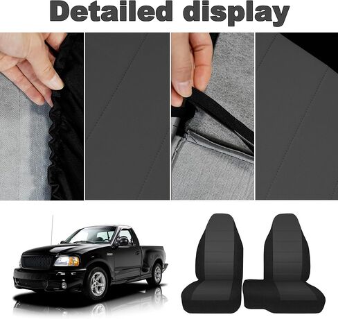 2Pcs 60/40 Cloth High Back Bench Seat Cover Fit for Ford Ranger XLT Front 1998 1999 2000 2001 2002 2003 Without Console Cover Black in Kuwait