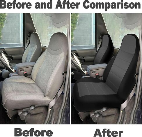 2Pcs 60/40 Cloth High Back Bench Seat Cover Fit for Ford Ranger XLT Front 1998 1999 2000 2001 2002 2003 Without Console Cover Black in Kuwait