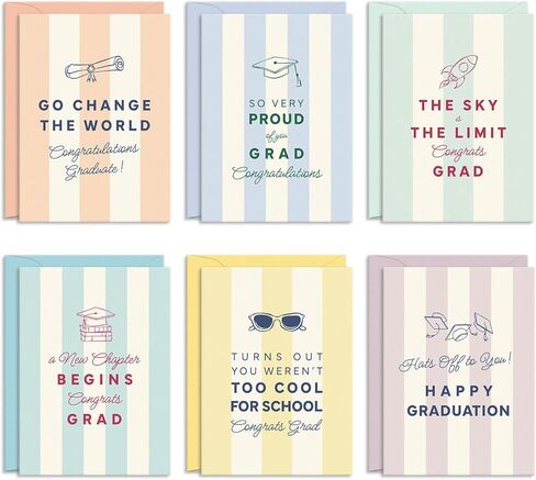Sweetzer & Orange Modern Graduation Cards – Set Of 24 4.25x5.75" Grad Cards With Envelopes & Storage Box – 6 Assorted Modern Designs With Interior Greetings For Graduation Gifts in Kuwait