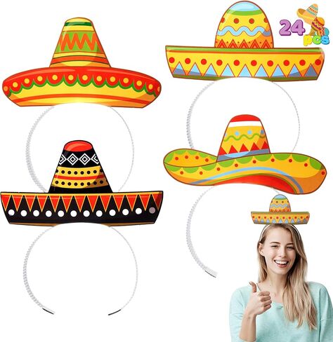JOYIN 24 جهاز كمبيوتر شخصى Cinco de Mayo Sombrero عصابات الرأس لحفلة العيد المكسيكية تحت عنوان، لوازم الحفلات زينة لمستلزمات حفلات قبعة العيد الممتعة، دعائم صور لحدث Luau in Kuwait