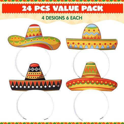 JOYIN 24 جهاز كمبيوتر شخصى Cinco de Mayo Sombrero عصابات الرأس لحفلة العيد المكسيكية تحت عنوان، لوازم الحفلات زينة لمستلزمات حفلات قبعة العيد الممتعة، دعائم صور لحدث Luau in Kuwait