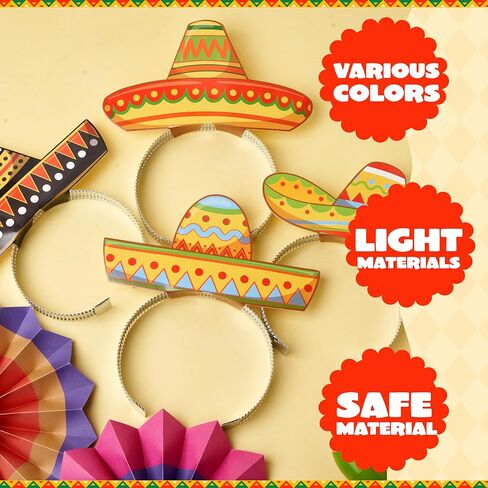 JOYIN 24 جهاز كمبيوتر شخصى Cinco de Mayo Sombrero عصابات الرأس لحفلة العيد المكسيكية تحت عنوان، لوازم الحفلات زينة لمستلزمات حفلات قبعة العيد الممتعة، دعائم صور لحدث Luau in Kuwait