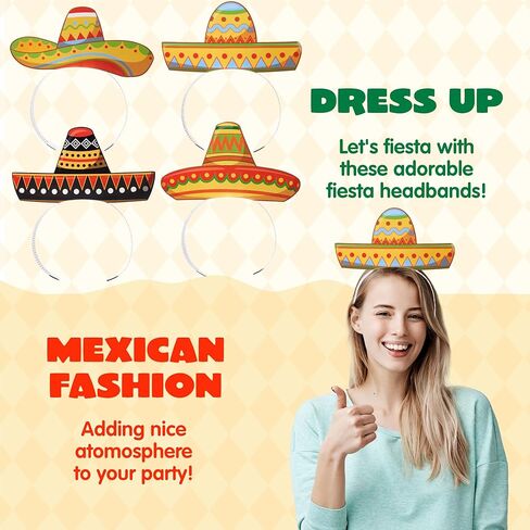 JOYIN 24 جهاز كمبيوتر شخصى Cinco de Mayo Sombrero عصابات الرأس لحفلة العيد المكسيكية تحت عنوان، لوازم الحفلات زينة لمستلزمات حفلات قبعة العيد الممتعة، دعائم صور لحدث Luau in Kuwait