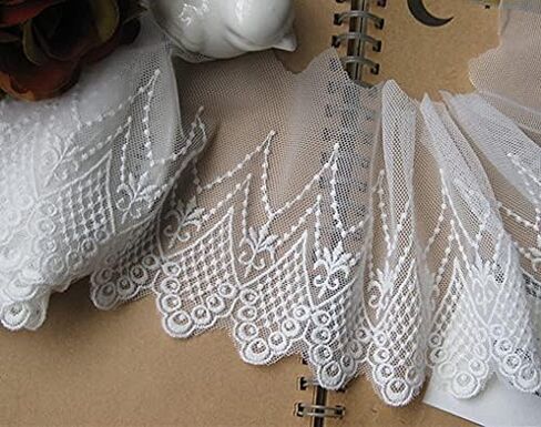Floral Lace Ribbon Embroidered Applique for Home Decor DIY Sewing Craft Lace Trimming 3.7''x 5yards/lot (White) in Kuwait
