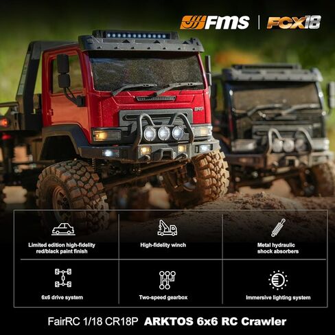 FairRC 1/18 RC الزاحف CR18P Arktos 6x6 RC الزاحف، زاحف الصخور RC عالي الأداء مع محاور مسطحة وبوابة، زاحف شاحنة RC من فئة الهوايات، سيارة التحكم عن بعد للبالغين RTR (أحمر) in Kuwait