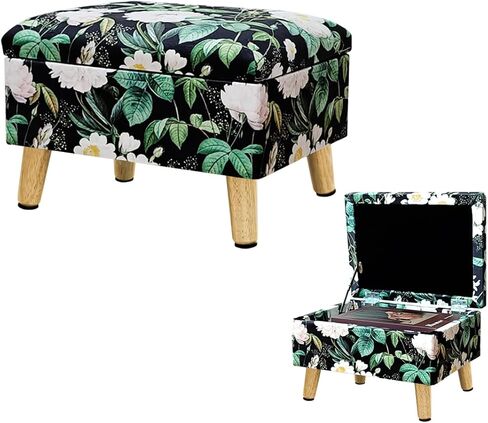 lumizone Small Ottoman Foot Rest Modern Storage Ottoman Foot Stool Padded Seat Pet Step for Dog Under Desk Stool for Living Room Bedroom Office Entryway (Print-Green) in Kuwait