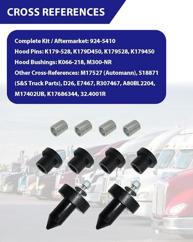 924-5410 غطاء محرك السيارة ومجموعة البطانة يناسب سلسلة Kenworth T2000 T800 W900 T600 2003-2010 - يستبدل K179-528 K179D450 K066-218 M300-NR - يتضمن 2 دبابيس و4 بطانات in Kuwait