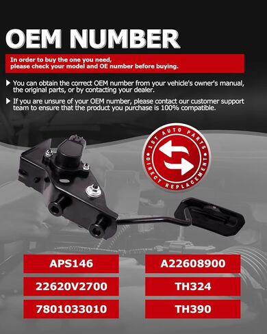 دواسة تسريع 1ST مع مستشعر موضع بديل APS146 يناسب Toyota Solara Camry 2002-2008، لسيارة Lexus ES300 ES330 2001-2006، يستبدل OE: 22620V2700 7801033010 A22608900 in Kuwait