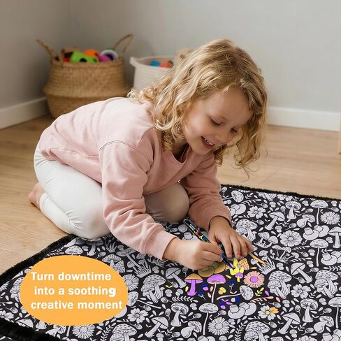 بطانية تلوين DIY مع 12 مجموعة أقلام تحديد، قابلة للغسل وتلوين بطانيتك الخاصة بظهر مخملي مريح، مناسبة لجميع الأعمار، مجموعة إبداعية ممتعة للاستخدام اليومي وديكور المنزل (الفطر) in Kuwait