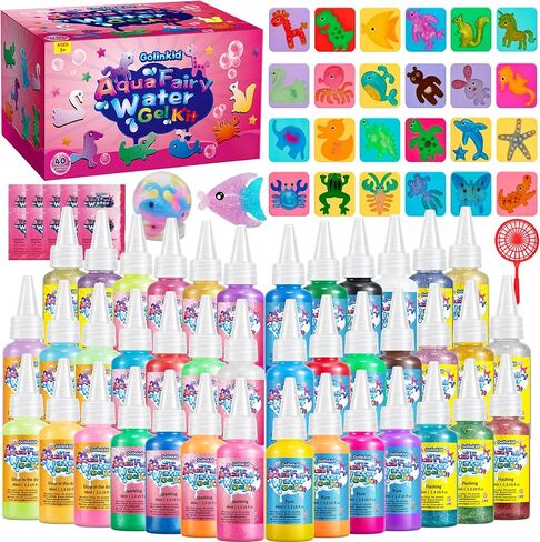 Golinkid Magic Water Elf Toy Kit for Kids, 40 Bottles Aqua Fairy Water Gel Kit, 4 Style Magic Water Kits with 24 Molds 10 Pack of Magic Powder, Crate Your Own Water Pets Craft Kits（40 Colors） in Kuwait
