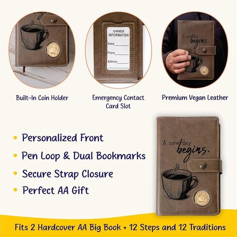 Custom Design AA Big Book & 12 Steps and 12 Traditions Book Set Cover, Alcoholics Anonymous Gifts, Fits 2 Hardcover AA Books, AA Coin Holder in Kuwait