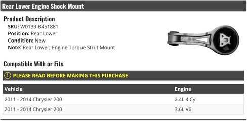 Marketplace Auto Parts Rear Lower Engine Torque Strut Mount - Compatible with 2011-2014 Chrysler 200 in Kuwait