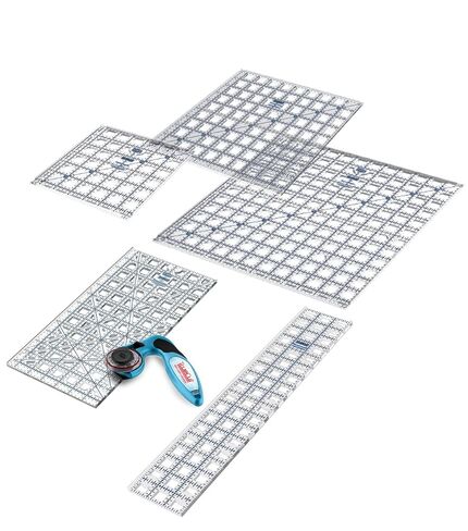 TrueCut Quilting Ruler & Rotary Cutter Bundle | 5 Quilting Rulers | 45mm My Comfort Rotary Cutter | 6.5"x12.5", 3"x18", 6.5"x6.5", 9.5"x9.5", 12.5"x12.5" Rulers in Saudi Arabia