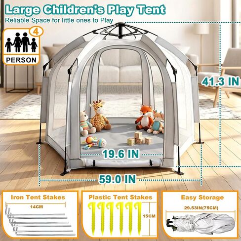 Baby Playpen with Removable Canopy, Pop Up Baby Beach Tent, Full Open Entrance Design, Portable Indoor & Outdoor Travel Playpen with Stability Weight Bags, Storage Bag & Inserts in Kuwait