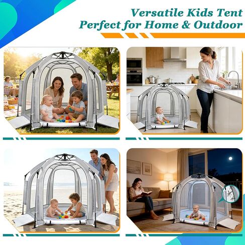 Baby Playpen with Removable Canopy, Pop Up Baby Beach Tent, Full Open Entrance Design, Portable Indoor & Outdoor Travel Playpen with Stability Weight Bags, Storage Bag & Inserts in Kuwait
