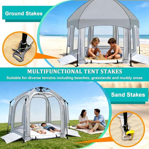 Baby Playpen with Removable Canopy, Pop Up Baby Beach Tent, Full Open Entrance Design, Portable Indoor & Outdoor Travel Playpen with Stability Weight Bags, Storage Bag & Inserts in Kuwait