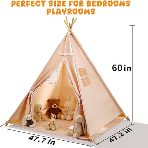 Teepee Tent for Kids with BBQ Pretend Play Toys, Spacious 60" Kids Play Tent Indoor & Outdoor, Foldable Playhouse with Mat & Star Lights, Washable Camping Toys Gift for Boys & Girls Ages 3–8 in Saudi Arabia