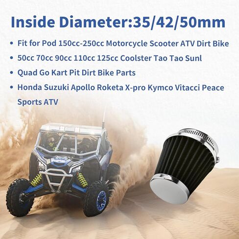 فلتر هواء عالمي 35 مم 42 مم 50 مم للدراجة الترابية سكوتر Pod 150cc-250cc دراجة نارية، 50cc 70cc 90cc 110cc 125cc Coolster Tao Tao Sunl، رباعية الذهاب كارت in Kuwait