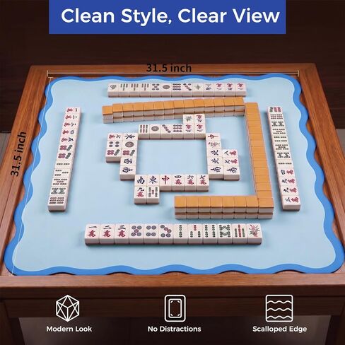 Mahjong Mat 31.5"x31.5", Non-Slip Noise Reduction Table Cover, Portable Gaming Mat for Mahjong, Poker, Cards, Board Games with Carrying Bag(Blue) in Kuwait