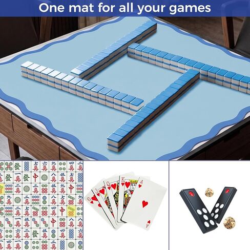 Mahjong Mat 31.5"x31.5", Non-Slip Noise Reduction Table Cover, Portable Gaming Mat for Mahjong, Poker, Cards, Board Games with Carrying Bag(Blue) in Kuwait